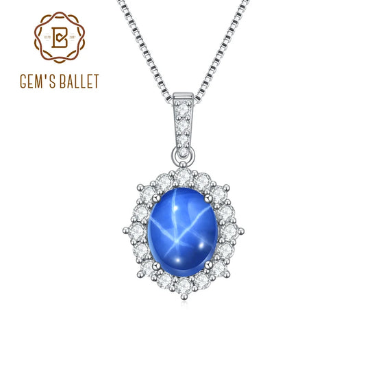 GEM'S BALLET Dainty Blue Lindy Star Sapphire Statement Pendant Necklace in 925 Sterling Silver Gift For Her Mothers Day Gifts
