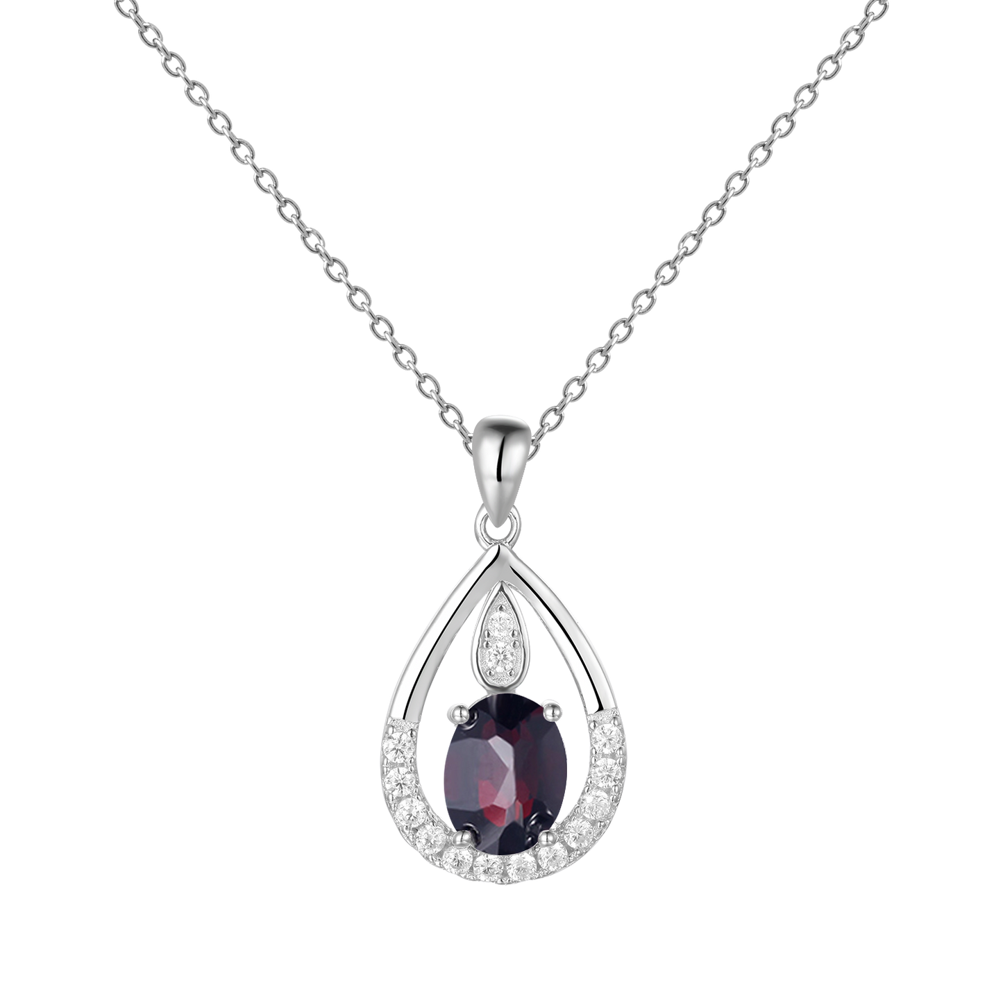 Gem&#39;s Ballet December Birthstone Topaz Necklace 6x8mm Oval Pink Topaz Pendant Necklace in 925 Sterling Silver with 18&quot; Chain Black Garnet