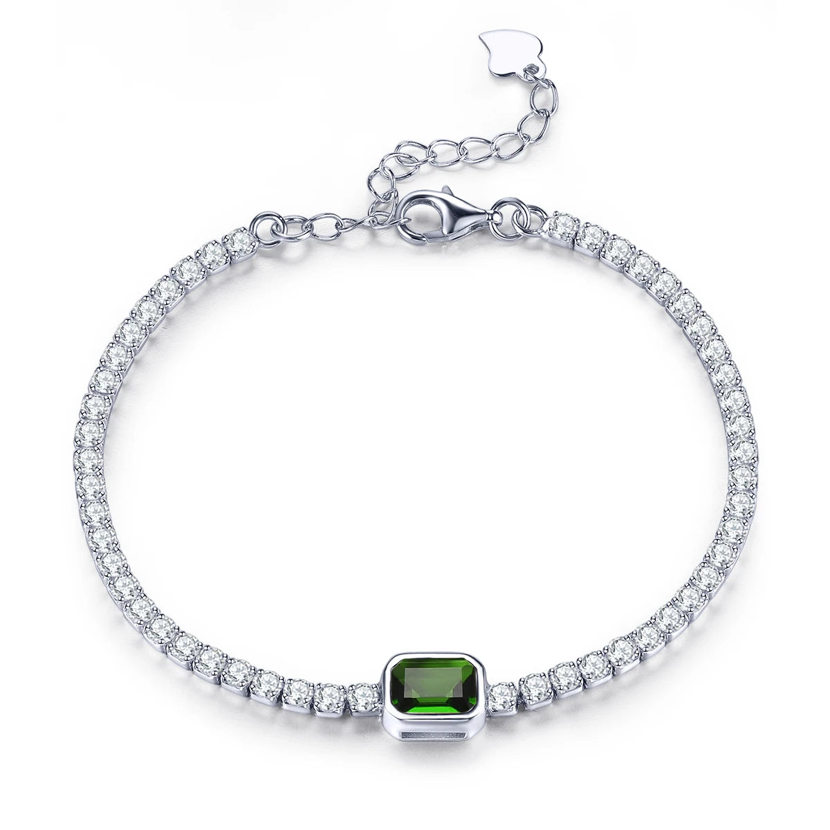 Natural Peridot Sterling Silver Bracelet S925 Jewelry 1.23 Carats Genuine Colorful Gemstone Classic Simple Style Top Quality Natural Diopside 20cm