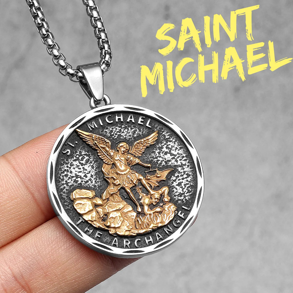 Archangel St.Michael Guardian Amulets Stainless Steel Men Necklaces Pendant Chain Punk For Women Fashion Jewelry Gifts Wholesale