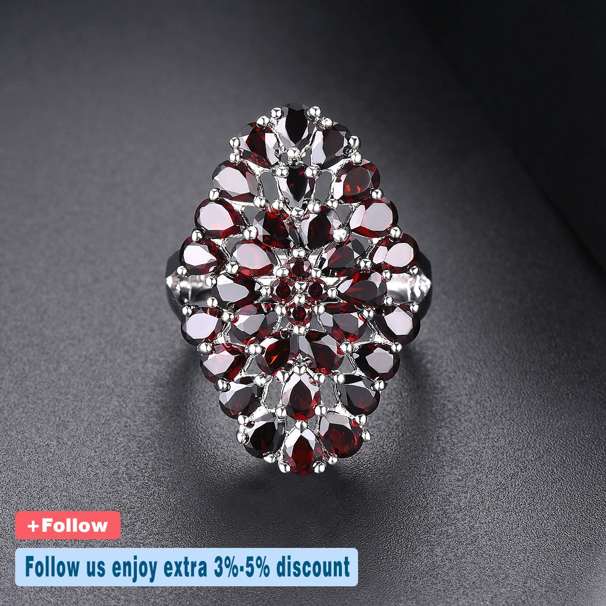 Hutang 6.6ct Garnet Women's Wedding Ring Natural Red Gemstone Solid 925 Sterling Silver Flower Rings Fine Elegant Jewelry Gift