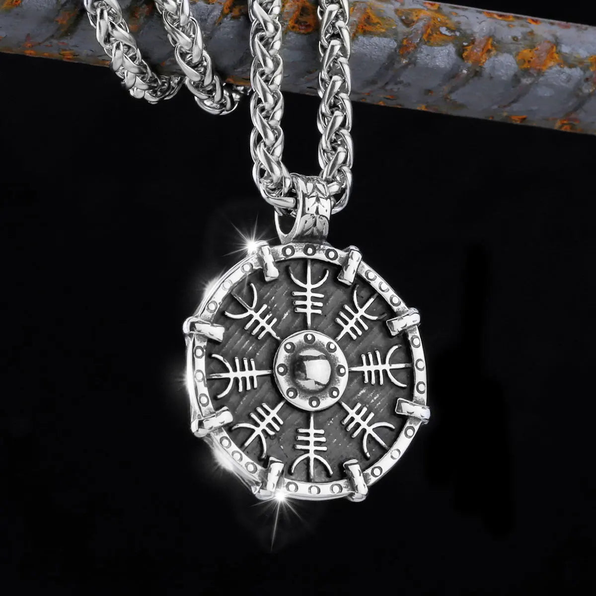 Nordic Totem Amulet Rune Necklace Retro Geometric Pattern Stainless Steel Jewelry Viking Punk Pendant Men's Fashion Jewelry Gift
