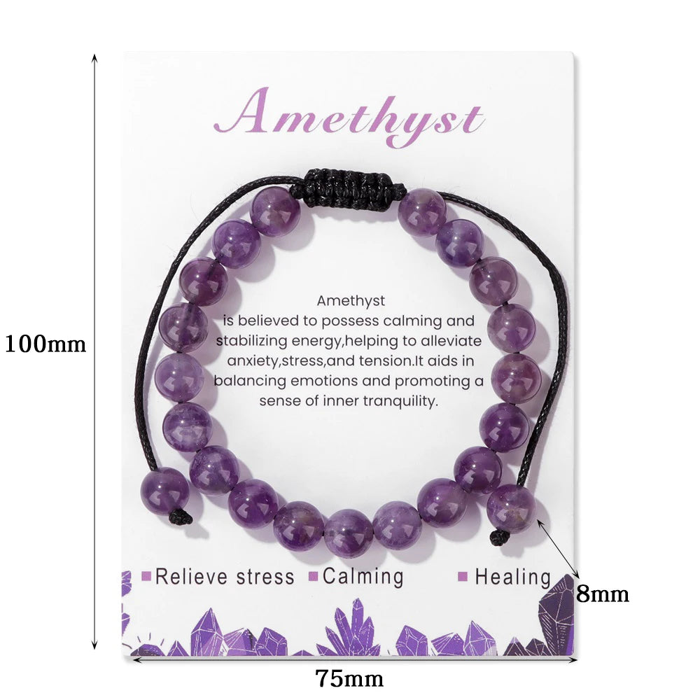 Amethysts Bracelets For Women Men Natural Stone 8mm Beads Braided Bracelet Stress Relief Anxiety Jewelry