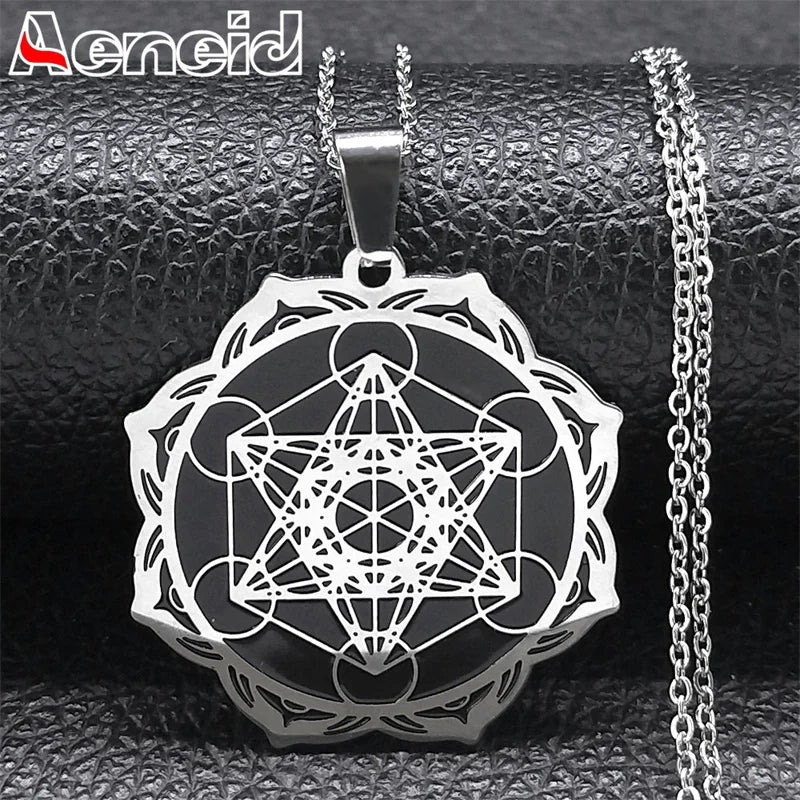 Sacred Geometry Solomon Necklace Metatron Archangel Angel Seal Stainless Steel Flower of Life Pendant Necklaces Jewelry N7961S04