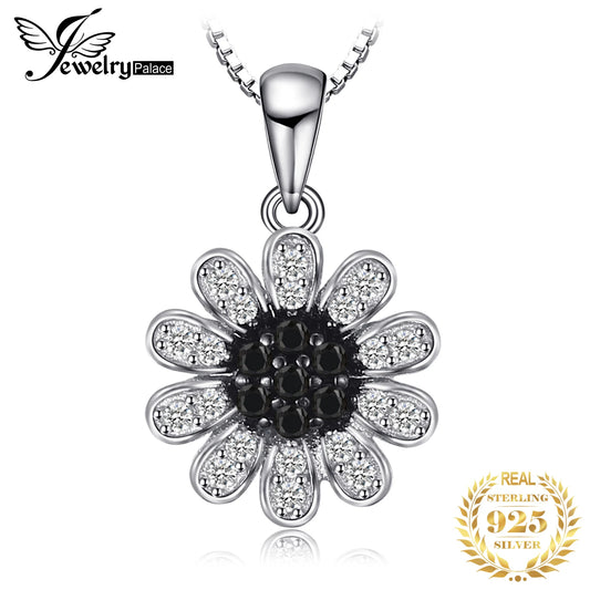 JewelryPalace Flower Natural Black Spinel 925 Sterling Silver Pendant Necklace for Women Fine Jewelry Gemstone Choker No Chain Default Title