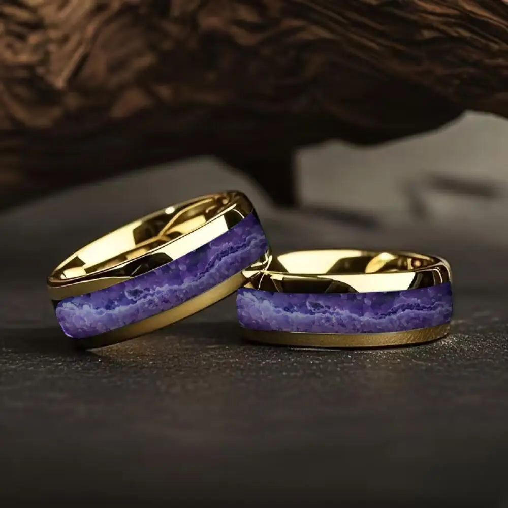WitPurple Agate Stone Inlay Fashion Men's Stainless Steel Rings Jewelry Suitable for Daily Wear, Gift for Him Non-Fade
