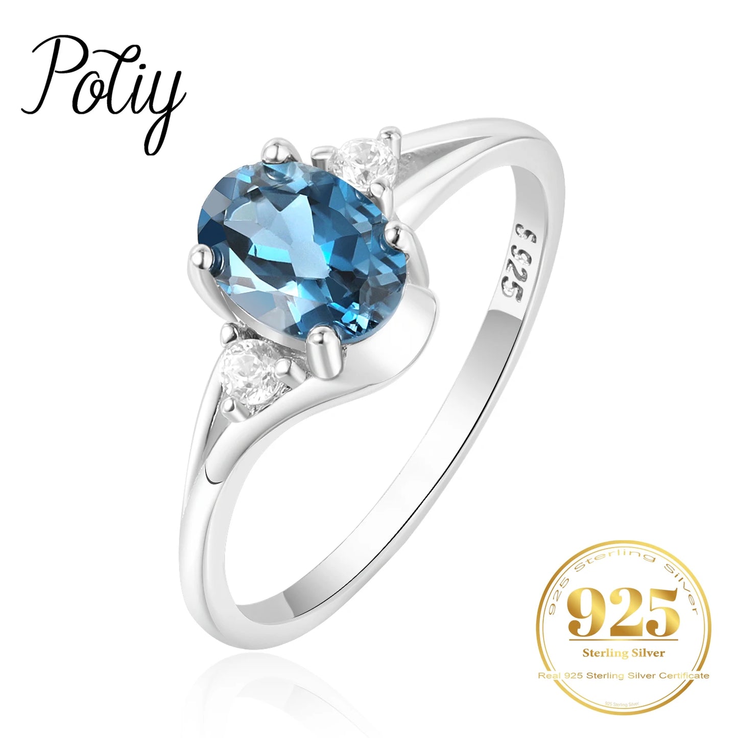 Potiy Genuine Natural Oval London Blue Topaz 925 Sterling Silver Solitaire Ring for Woman Fashion Gemstone Fine Jewelry Wedding CHINA 6