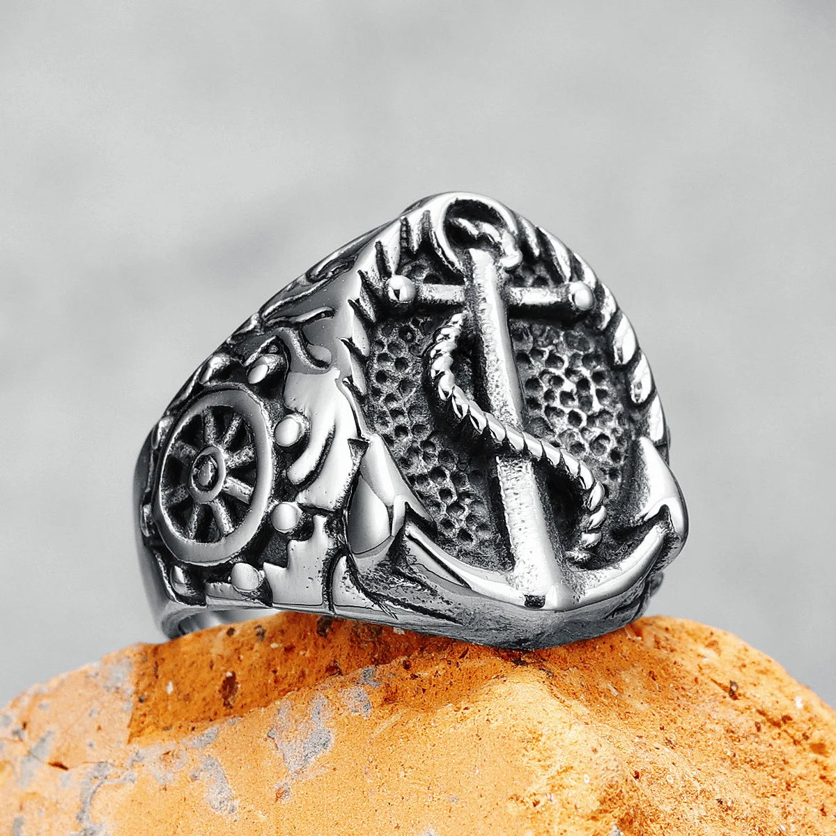 Retro Anchor Ring 316L Stainless Steel Men Rings Navigator Ocean Captain Rudder Rock for Biker Male Boyfriend Jewelry Best Gift