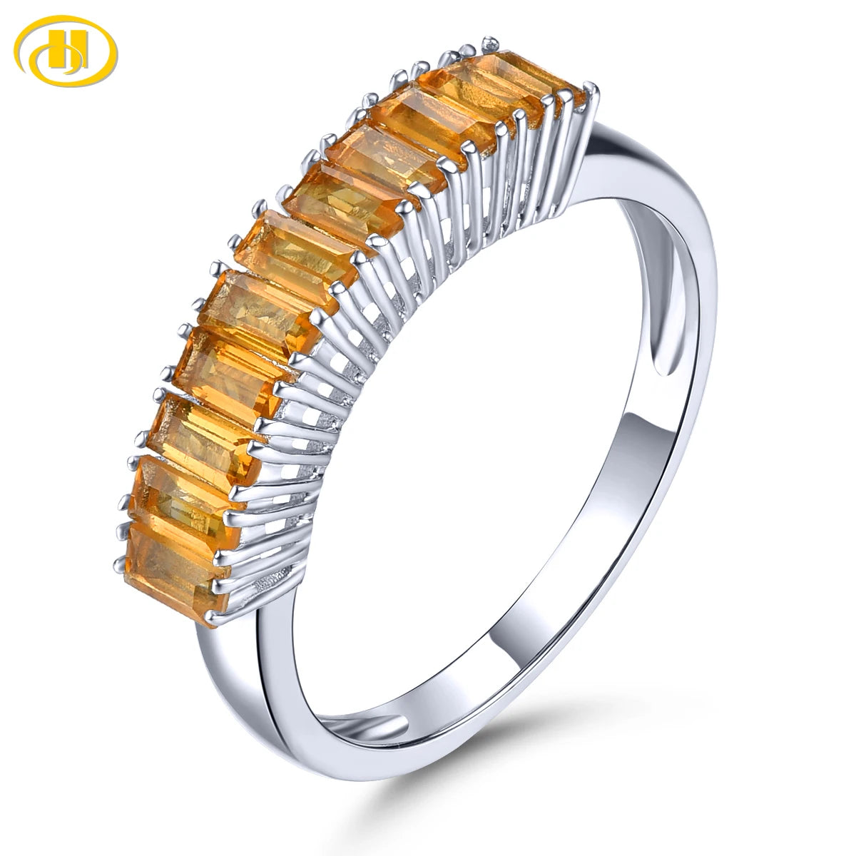 Natural Genuine Citrine Sterling Silver Rings Light Yellow Crystal S925 Women's Classic Gifts Style Anniversary Jewelrys