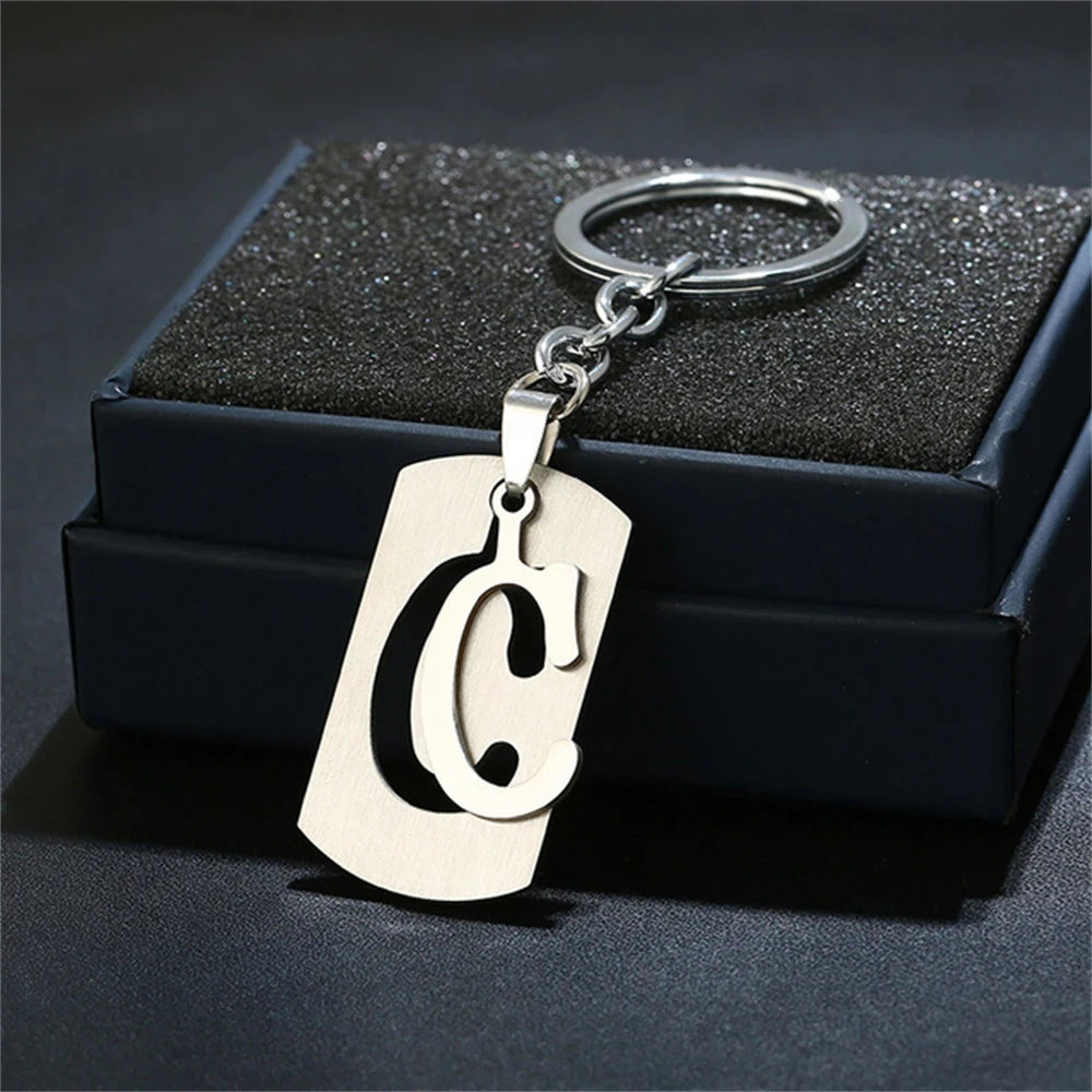 NEW DIY Stainless Steel A-Z Letters key Chain Charm 26 Letters KeyChain Men Women keychain Couple gift Jewelry Car Key Ring 4010-C