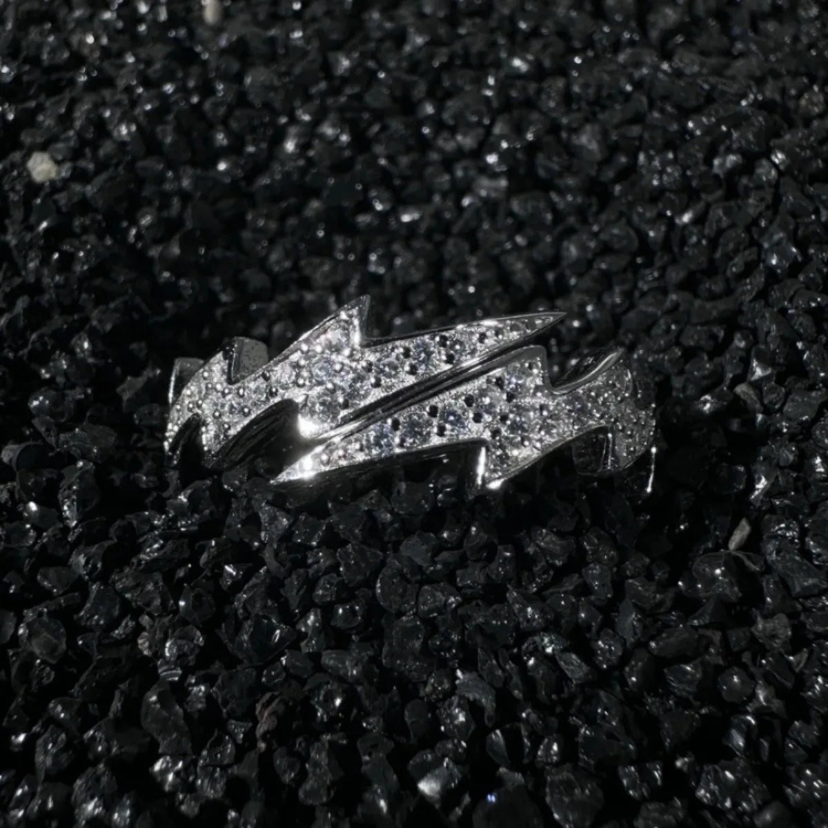 Adjustable Punk Style Lightning Zircon Ring Stainless Steel Comfort Fit Jewelry for Women And Men Daily Wear Gift Idea