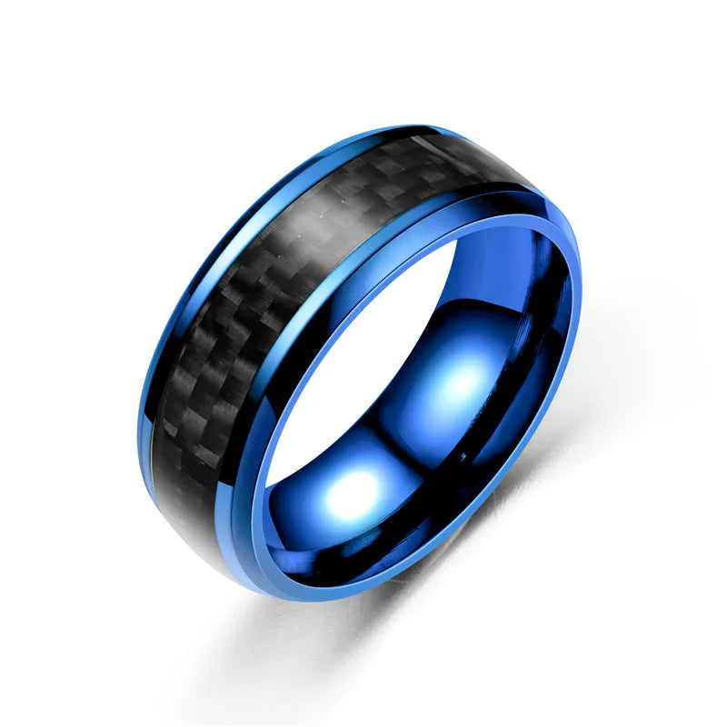 Classic 8mm Men Ring Titanium Stainless Steel Ring Inlay Black Blue Carbon Fiber Ring Wedding Jewelry Christmas Gift Accessories
