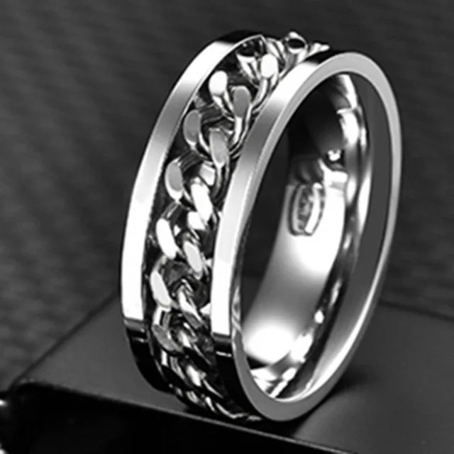 Cool Stainless Steel Rotatable Men Ring High Quality Spinner Chain Punk Women Jewelry for Party Gift pink