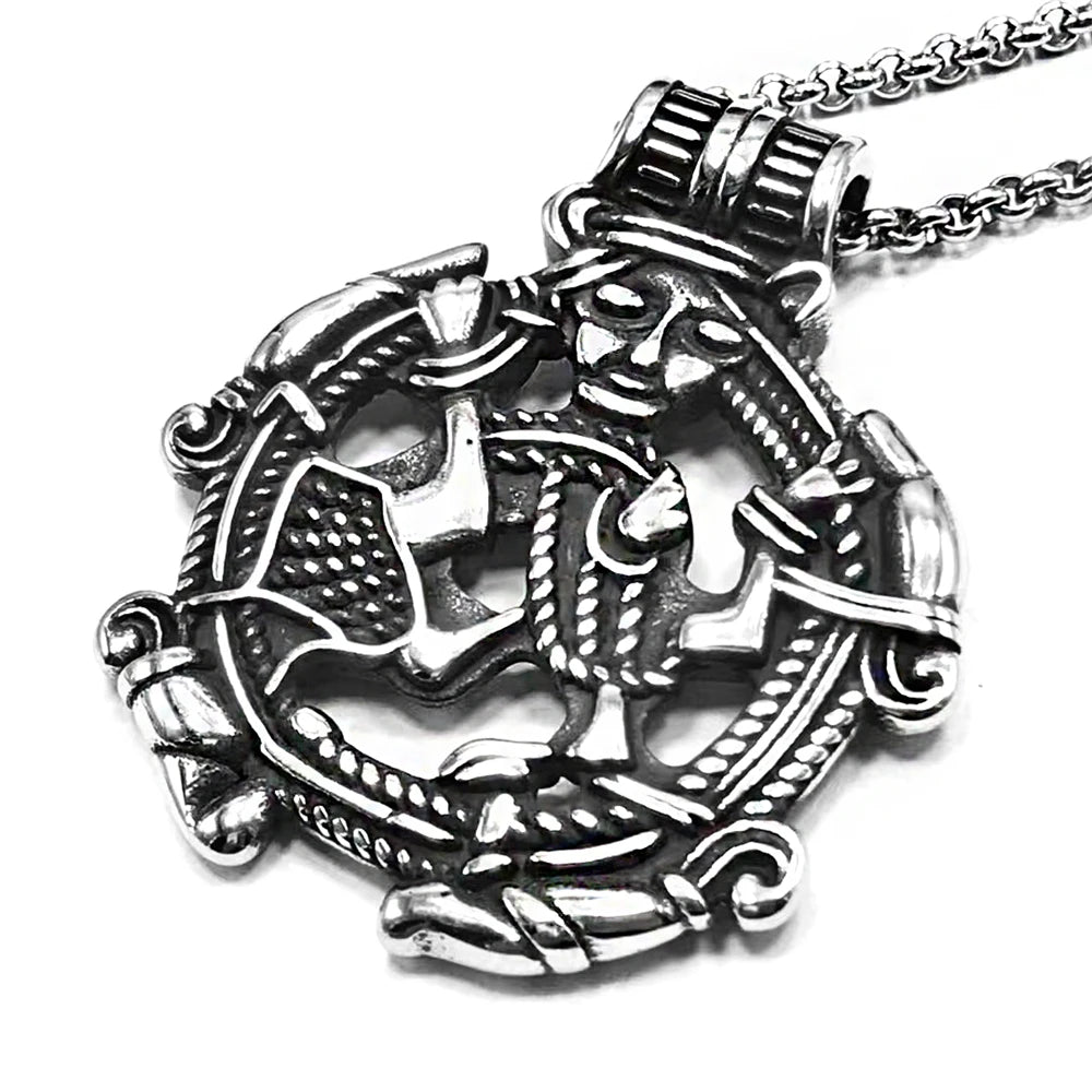 Norse Mythology Loki Necklaces Men Hollow Stainless Steel Viking Runes Trinity Pendant Amulet Vintage Scandinavian Jewelry Gifts