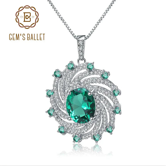 GEM'S BALLET Huge Luxury Nano Emerald Pendant 925 Sterling Silver Vintage Sapphire Pendant Necklace For Women Gift Fine Jewelry