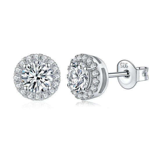 GEM'S BALLET 1.0CT Brilliant Round Classic Halo 925 Silver Moissanite Earring Studs Certified Moissanite Earrings Christmas Gift White 925 Sterling Silver CHINA
