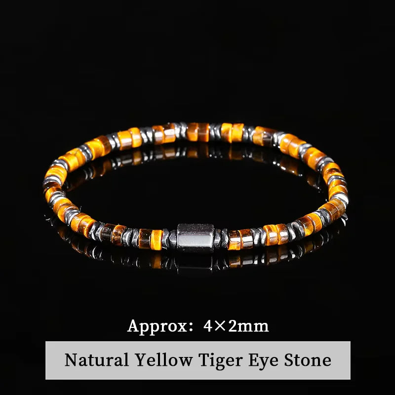 JD Natural Yellow Tiger Eye Stone Tube Shape Bracelets for Women Men Classic Stainless Steel Elastic Bangles Yoga Energy Gifts