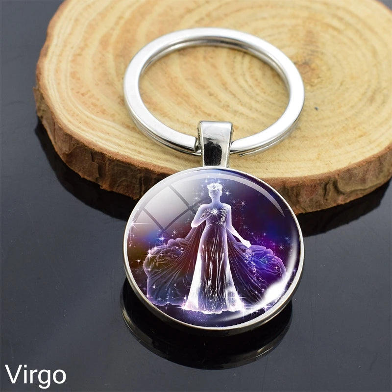 12 Zodiac Sign Keychain Sphere Ball Crystal Key Rings Scorpio Leo Aries Constellation Birthday Gift for Women and Mens Virgo