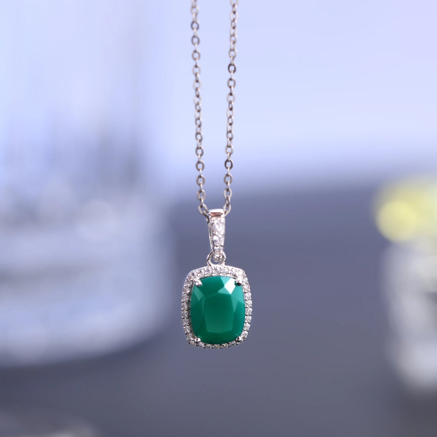 GEM'S BALLET 3.67Ct Natural Green Agate Gemstone Pendant Necklace For Women 925 Sterling Silver Fine Jewelry Drop Shipping