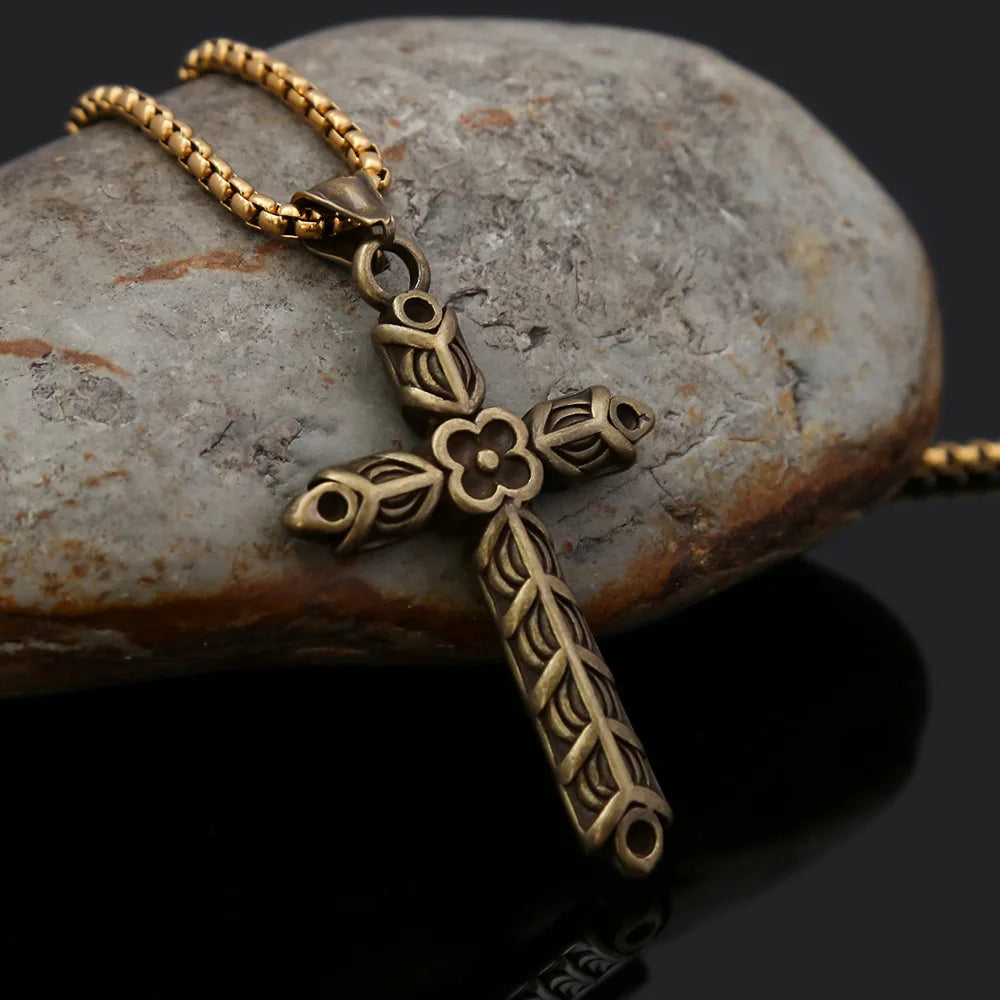 Stainless Steel Vintage Viking Style Cross Necklace for Women Fashion Punk Cross Necklace Male Jewelry Accessories