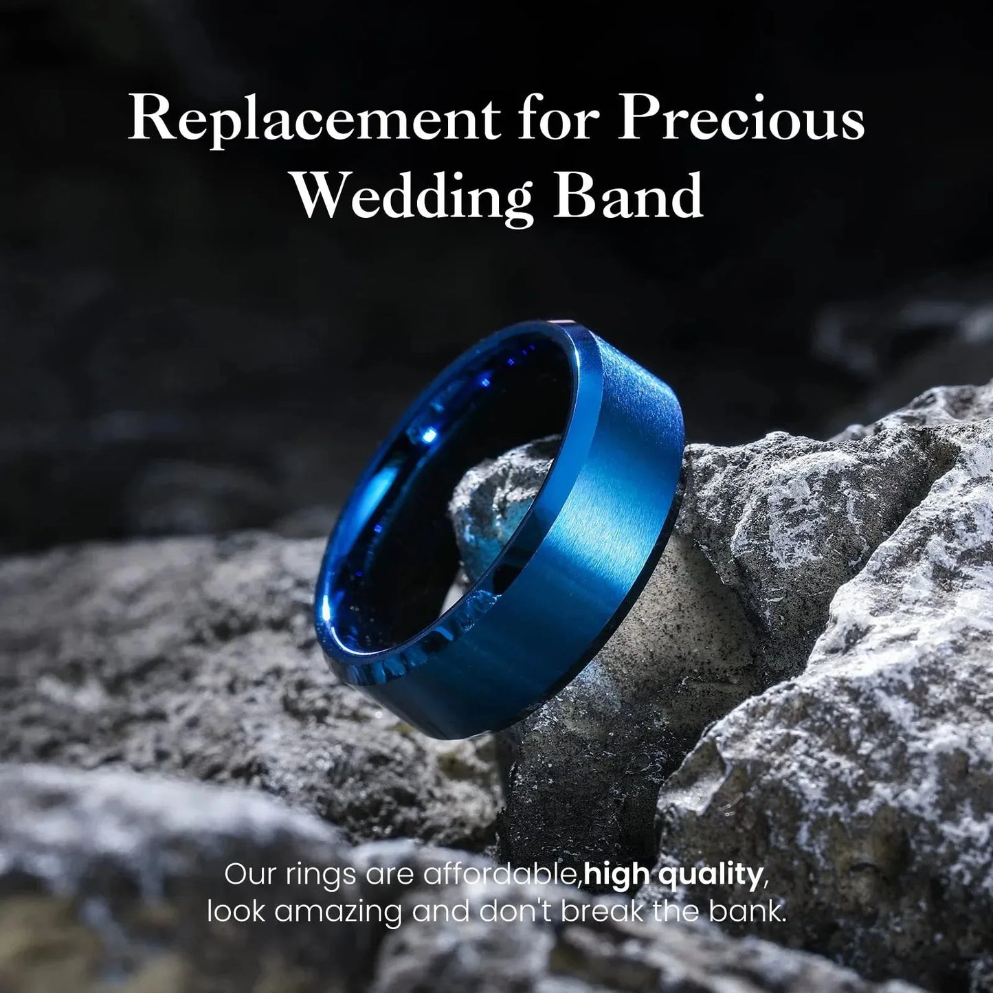 Simple 8mm Blue Stainless Steel Rings For Men Women Blue Matte Finish Beveled Polished Edge Men Rings Wedding Band Jewelry Gift