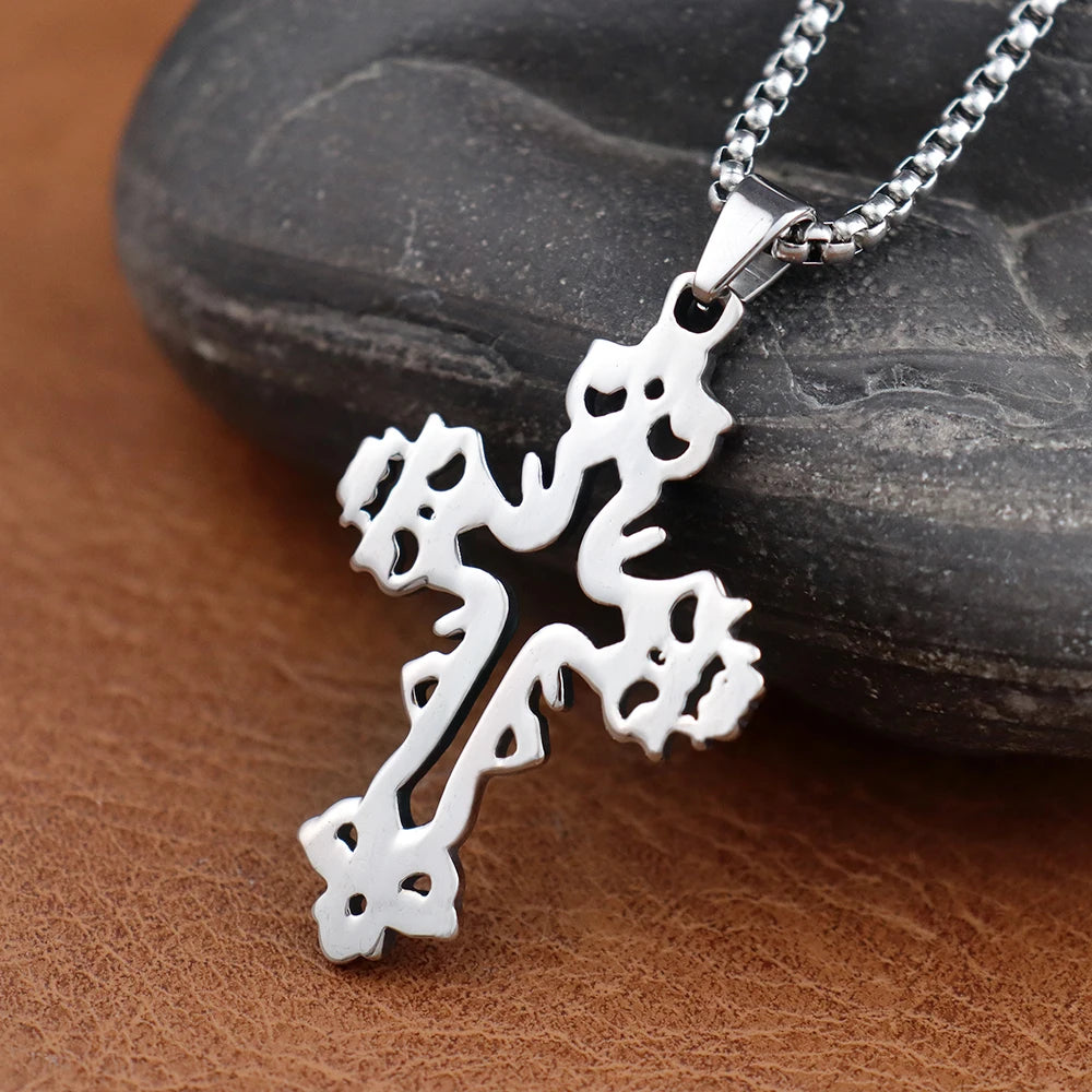 Fashion Skull Cross Necklaces Amulet Creative Hollow out design Cross Pendant Stainless Steel Jewelry Accessories Dropshipping