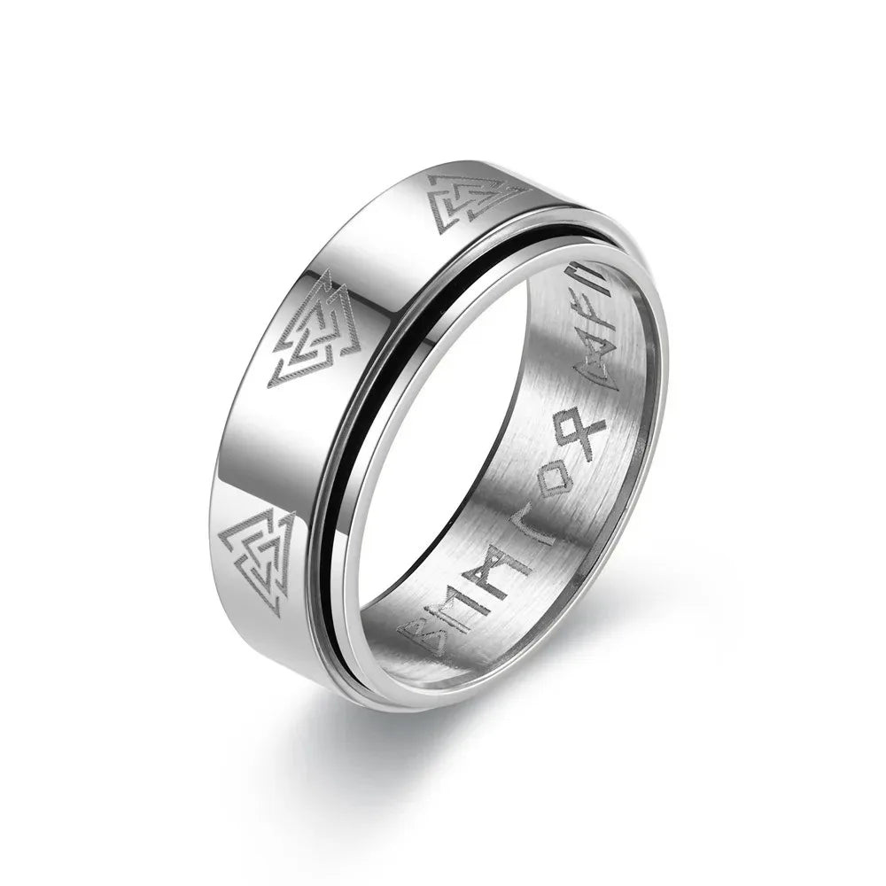 Vintage Viking Rune Rings For Men Women Retro Viking Stainless Steel Rotatable Fidget Anxiety Spinner Ring Retro Amulet Jewelry