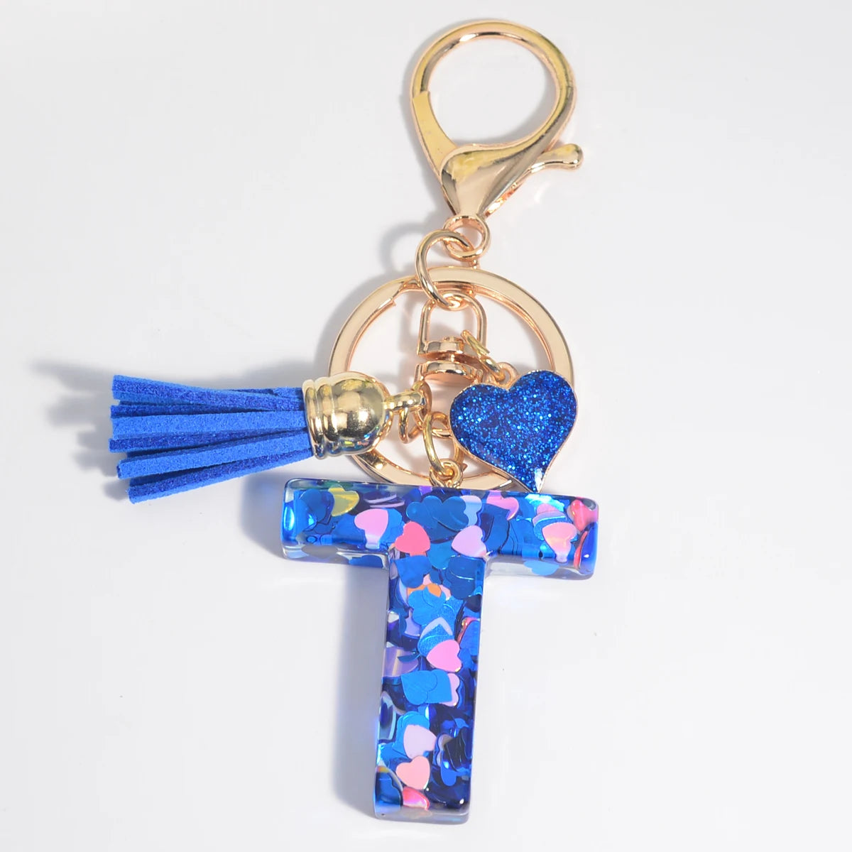 26 Initials Letter Key Pendant with Blue Tassel Alloy Love Fashion Girls Handbag Glitter Gradient Resin Alphabet Keychain Charms T CHINA