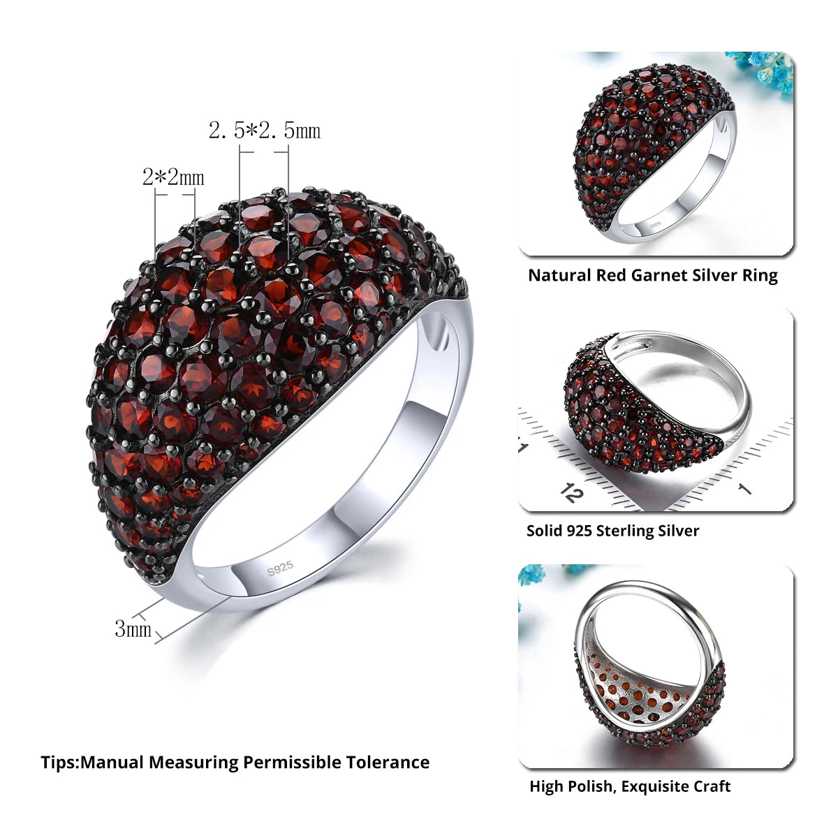 Natural Red Garnet Solid Sterling Silver Rings 4 Carats Genuine Gemstone Black Prong Setting Women Classic Special Fine Jewelrys