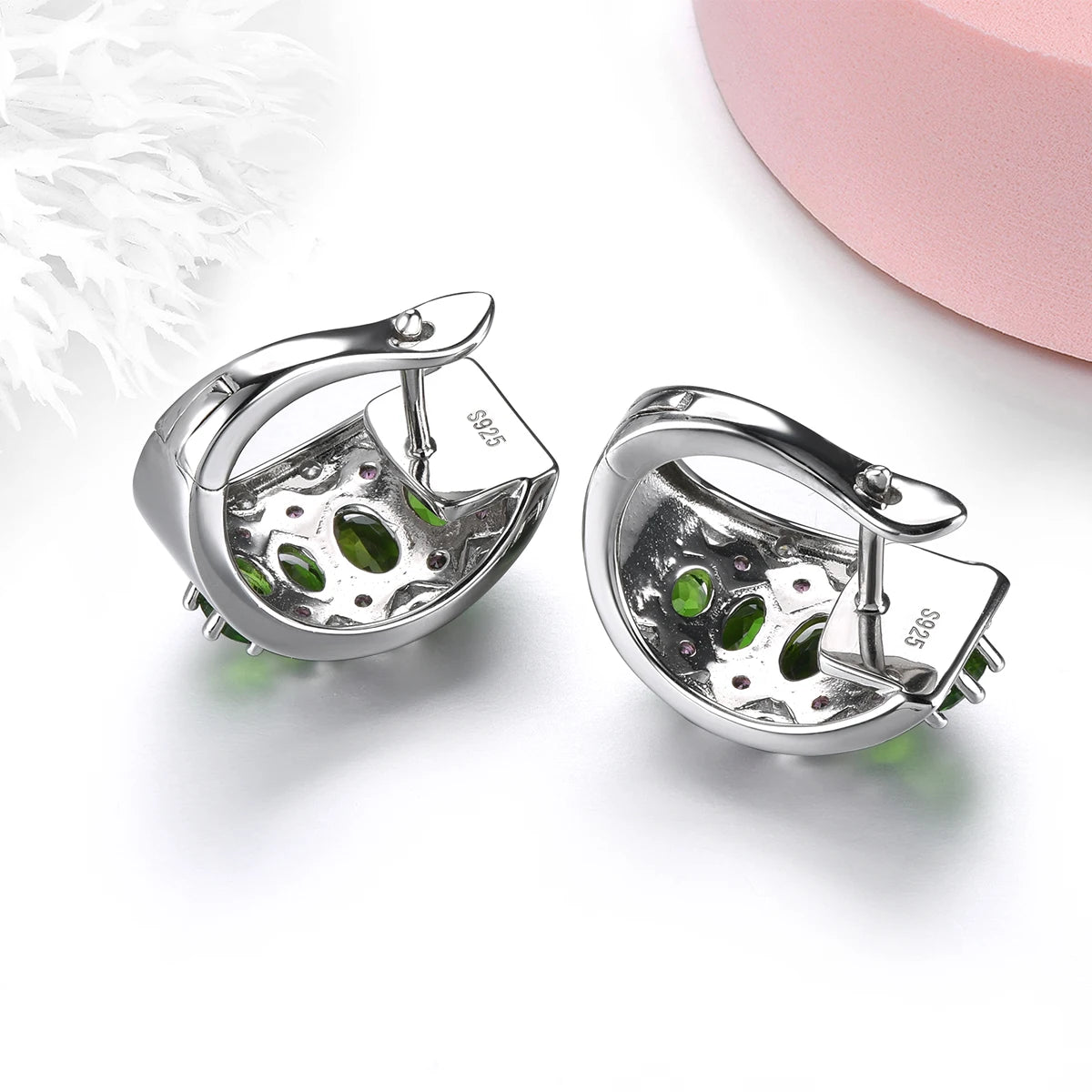 Natural Chrome Diopside Sterling Silver Clip Earring 3 Carats Multicolor Gemstone Exquisite Style S925 Jewelry New Year Gifts