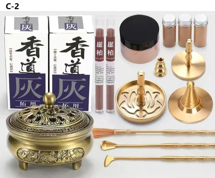 Incense Burner Set Brass Incense Fragrance Making Kit Incense Sealing Mold Incense Holder for Yoga Meditation Home Fragrance C-2