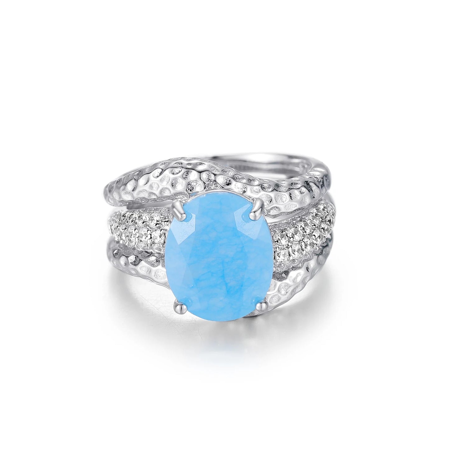 GEM'S BALLE Aqua-blue Calcedony Gemstone Cocktail Ring 925 Sterling Silver Handmade Jacket Rings For Women Fine Jewelry Aqua-blue Calcedony CHINA