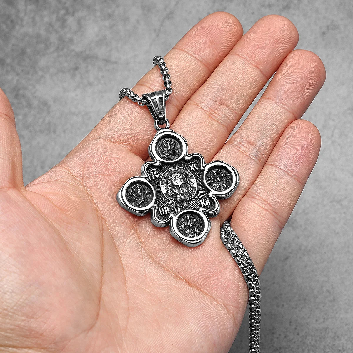Cross Jesus Powerful Amulets Stainless Steel Men Necklaces Pendant Chain Punk For Women Fashion Jewelry Gifts Wholesale