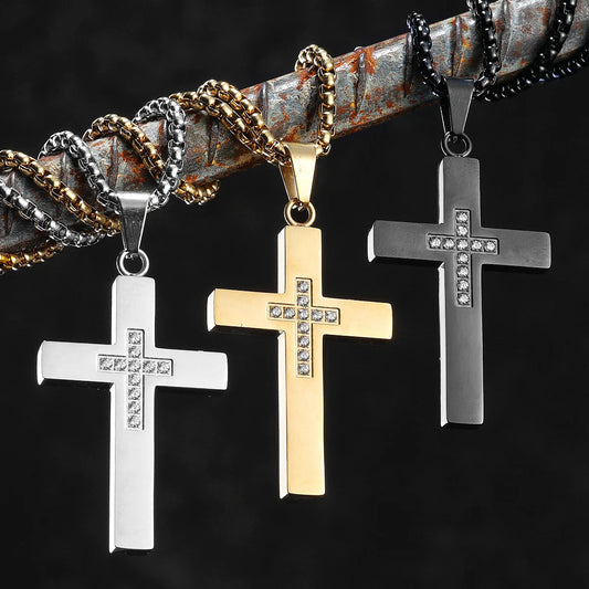 Cross Simple Gemstone Stainless Steel Men Necklaces Pendant Chain Punk For Women Fashion Jewelry Gifts Wholesale Dropshiping