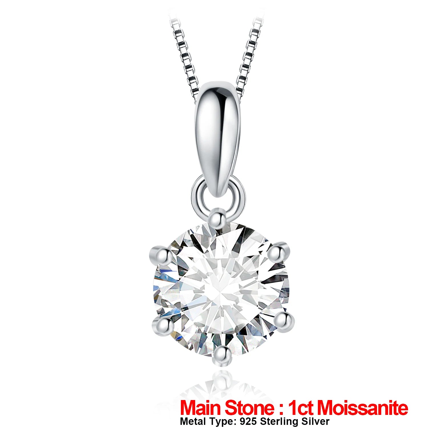 JewelryPalace Moissanite D Color 1ct 1.5ct 2ct 3ct Round 925 Sterling Silver Pendant Necklace for Woman No Chain