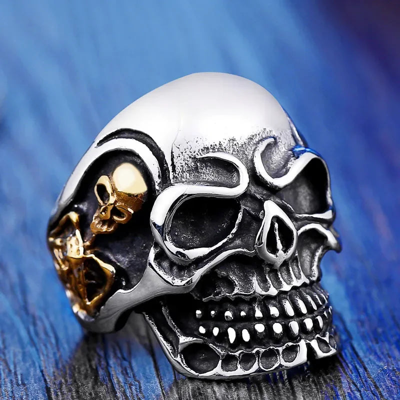 Vintage Pirate Signet Double Knife Skull Rings Men Stainless Steel Viking Compass Ring Biker Amulet Jewelry Gift Drop Shipping
