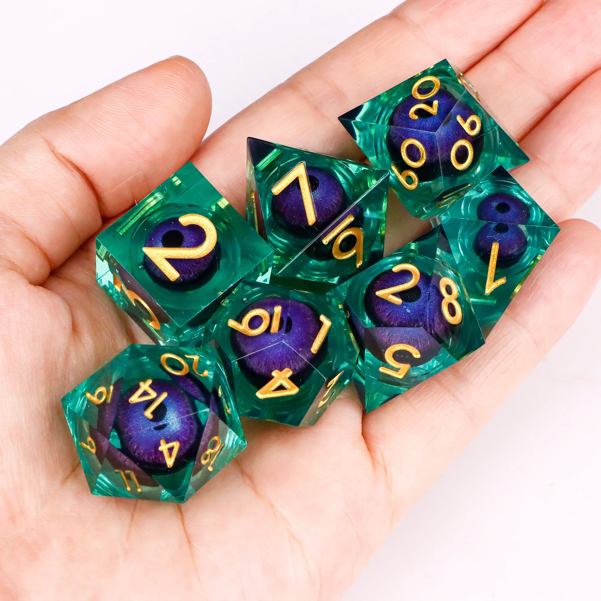 MUNDICE Dragon Eye Dice for RPG, Beholder Eye Dice for DnD, Dice Set for Dungeon and Dragon, Green&Purple Dice, D&D Dice