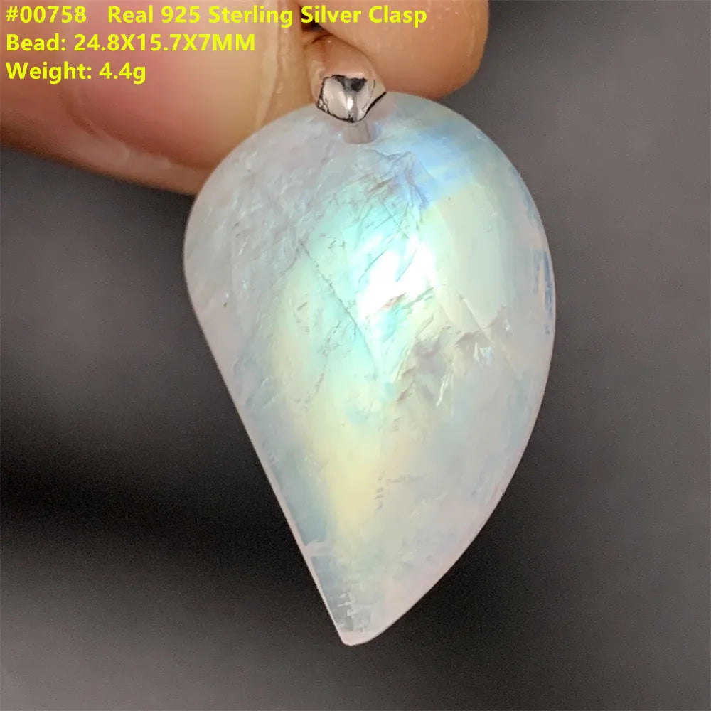 Natural Colorful Moonstone Pendants Necklaces Unusual Women Big Orange Blue Light Rainbow Moon Stones Bead Gemstone Jewelry S925