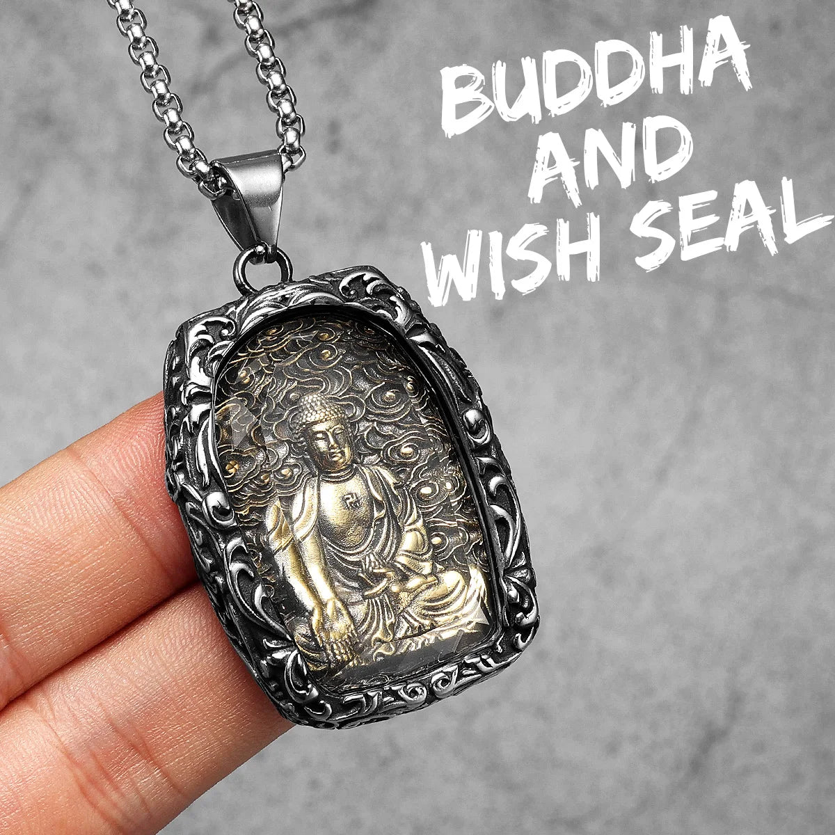 Buddhism Buddha Glass Stainless Steel Men Necklaces Pendant Chain Powerful Amulet Vintage Cool For Women Jewelry Gifts Wholesale