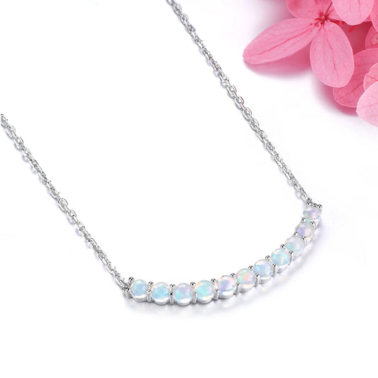 Natural Opal Sterling Silver Necklace 1 Carats Genuine Multicolor Gemstone Exquisite Elegant Fine Jewelry Women Birthday Gifts