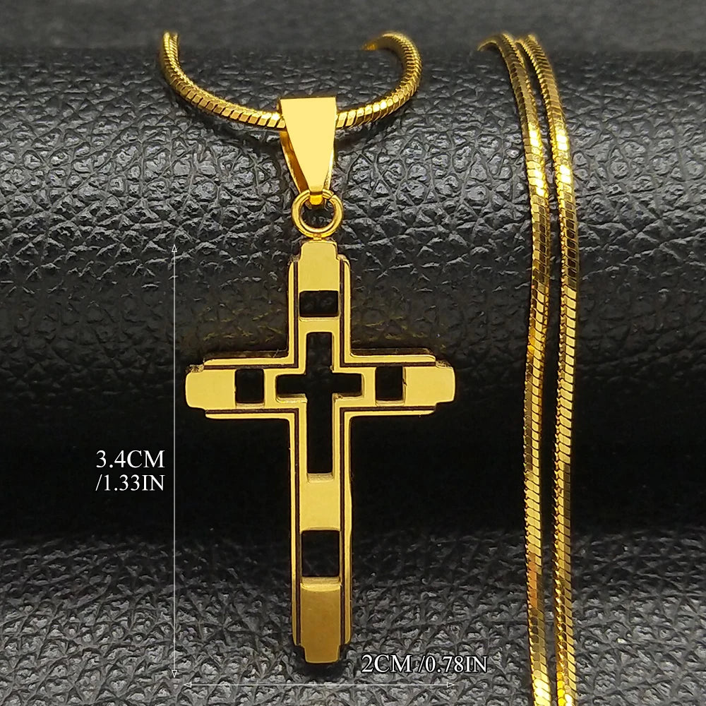 2026 Hip Hop Cross Stainless Steel Chain Necklaces Gold Color Long Pendant Necklace for Women/Men Jewelry Collier Homme N6055S05