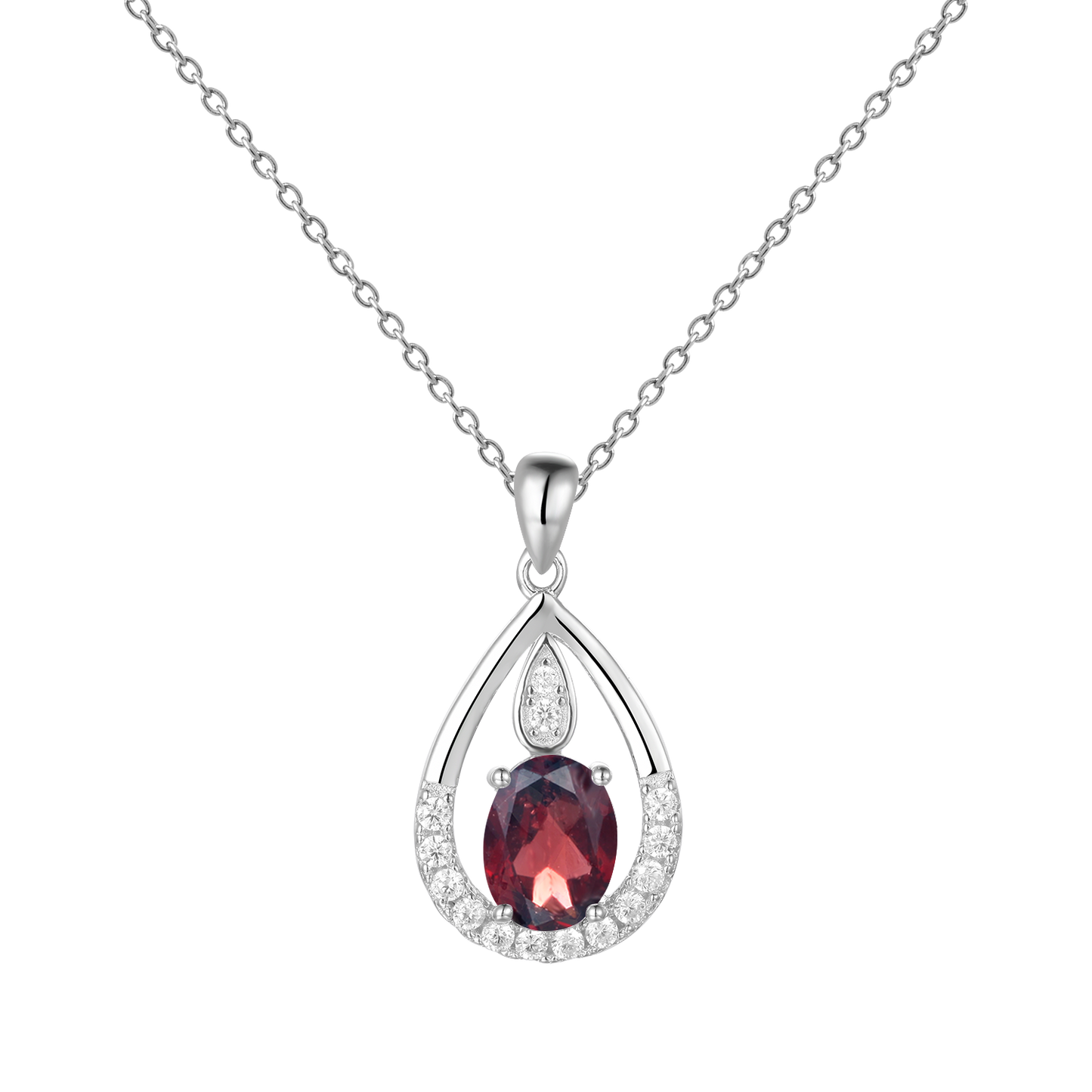 Gem&#39;s Ballet December Birthstone Topaz Necklace 6x8mm Oval Pink Topaz Pendant Necklace in 925 Sterling Silver with 18&quot; Chain Garnet