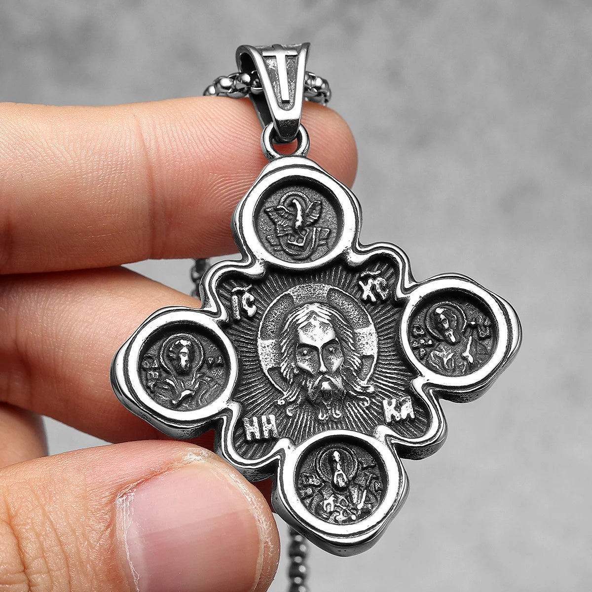 Cross Jesus Powerful Amulets Stainless Steel Men Necklaces Pendant Chain Punk For Women Fashion Jewelry Gifts Wholesale