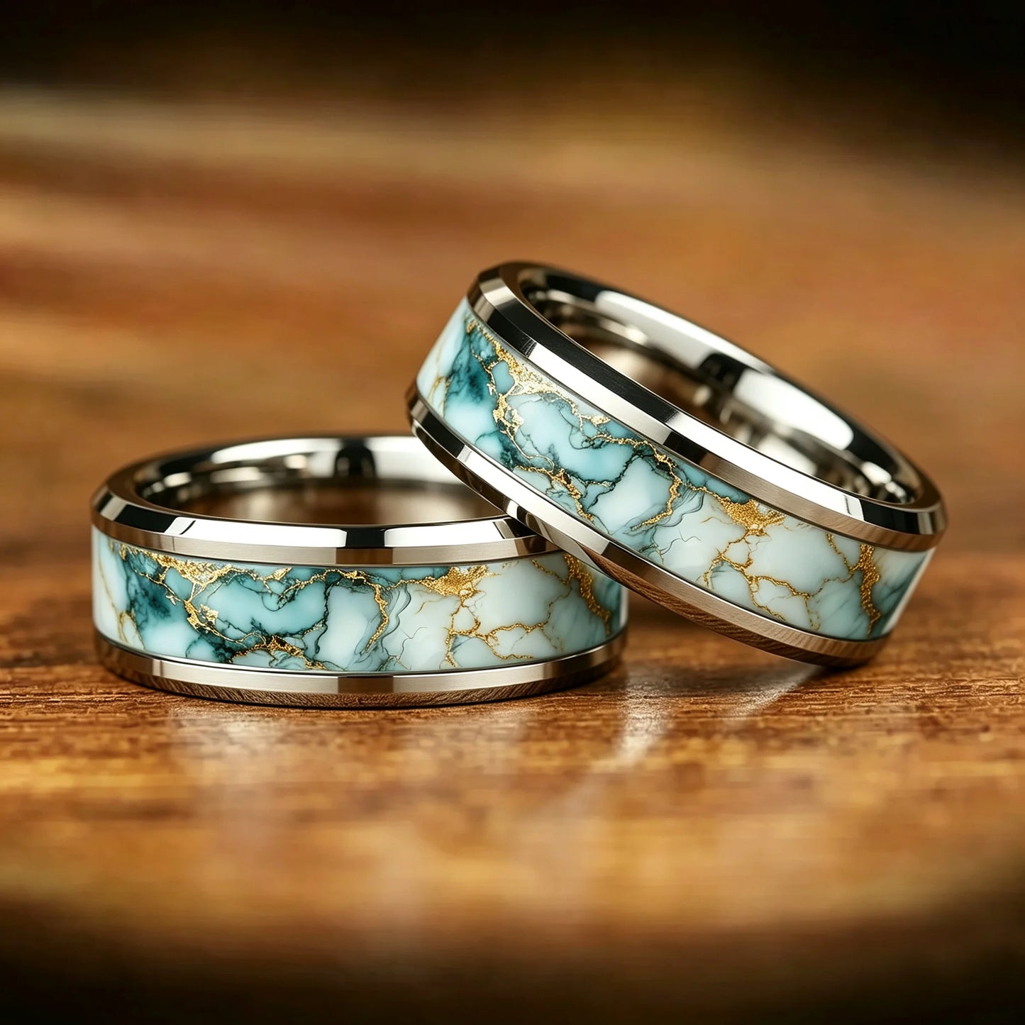 Wholesale With Sky Blue Marble Turquoise Inlay Ring Stainless Steel Rings for Men Women Wedding Band Jewelry Birthday Gift