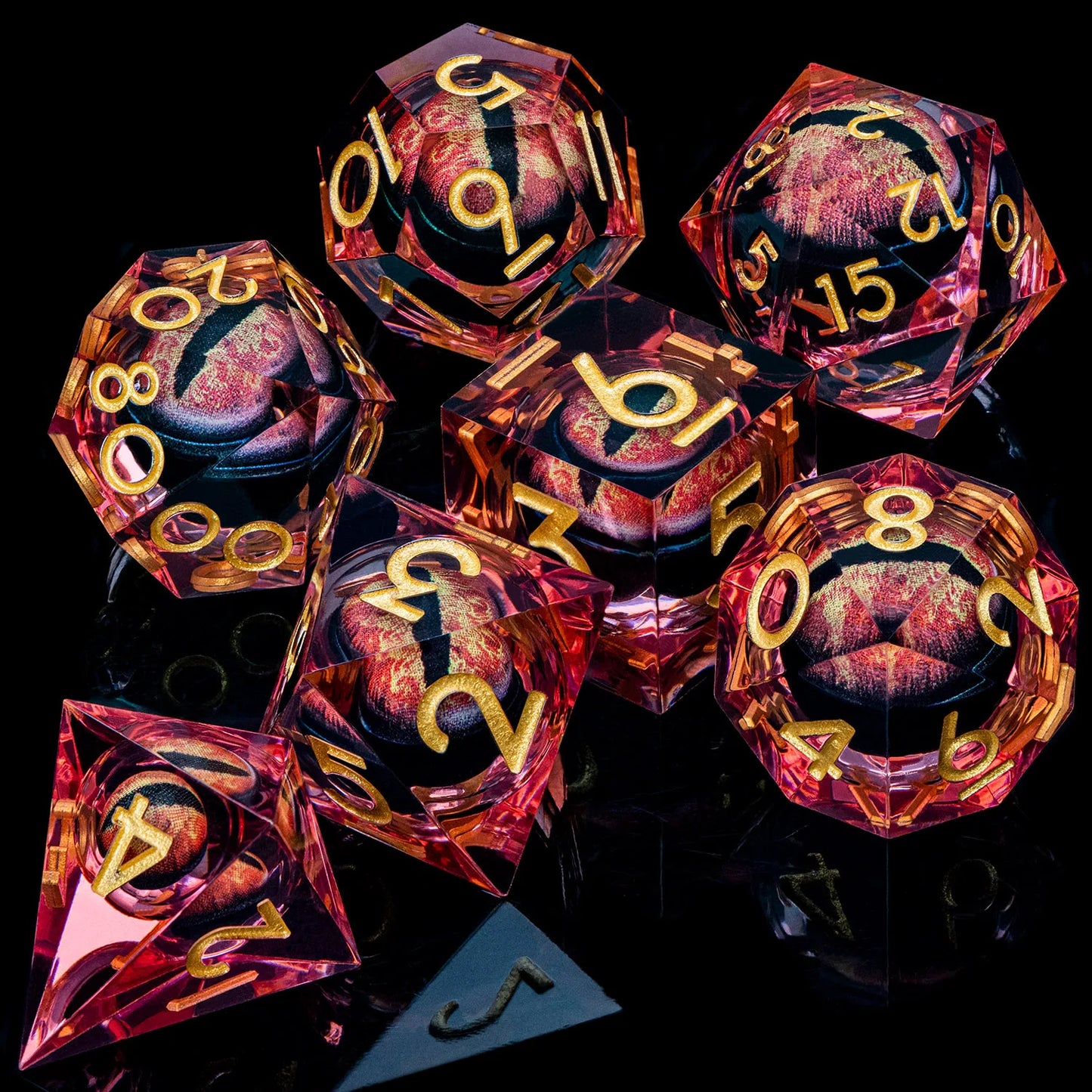 Dnd D20 Black Blue Liquid Flow Eye Dice Set & Ring D and D Sharp Edge Dice For Dungeon and Dragon Pathfinder Role Playing Games LS-10