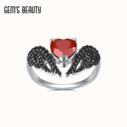 Gem's Beauty 925 Sterling Silver Rings For Women Wedding Trendy Jewelry Natural Gemstone Heart Red Agate Black Swan Anillos