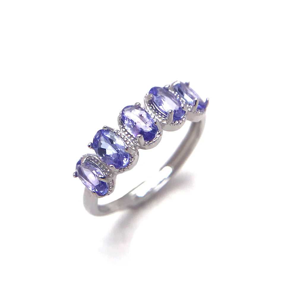 Natural Tanzanite Solid Silver Ring 1.2 Carat Genuine Gemstone for Women Wedding Anniversary Elegant Jewelry Gifts Top Quality