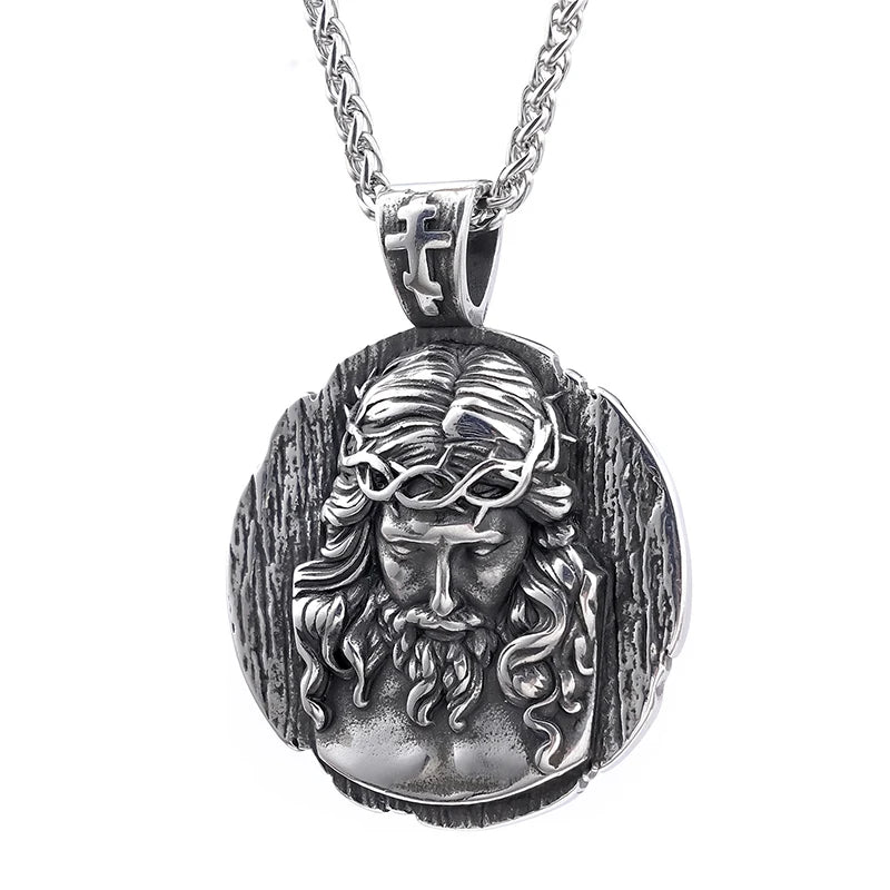 Unique Christian Shepherd Jesus Pendant for Men Stainless Steel Catholic Crown of Thorns Necklaces Amulet Jewelry Never Fading