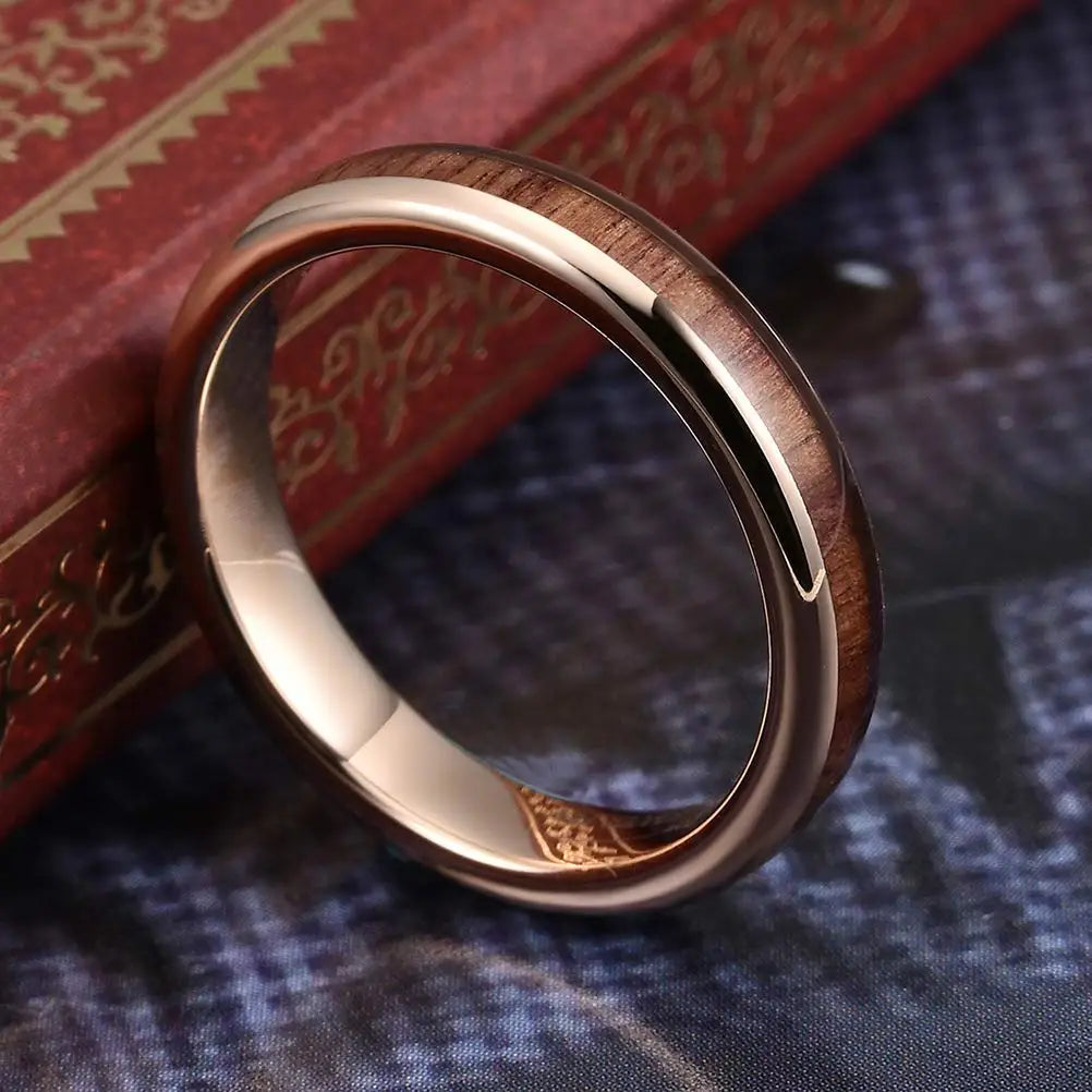 Simple Titanium Stainless Steel Rings For Men Women Koa Wood Inlay Luxury Wedding Band Engagement Rings Jewelry anillos mujer