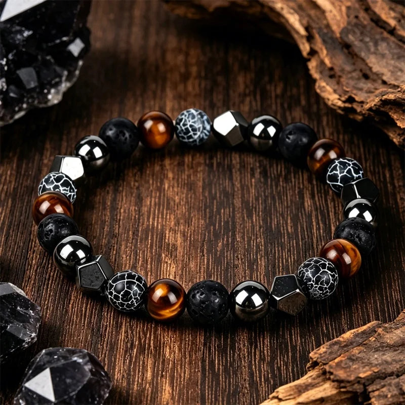 Tiger's Eye volcanic rock bracelet for men brother natural stone beads bangles black punk Hematite jewelry protection braclet